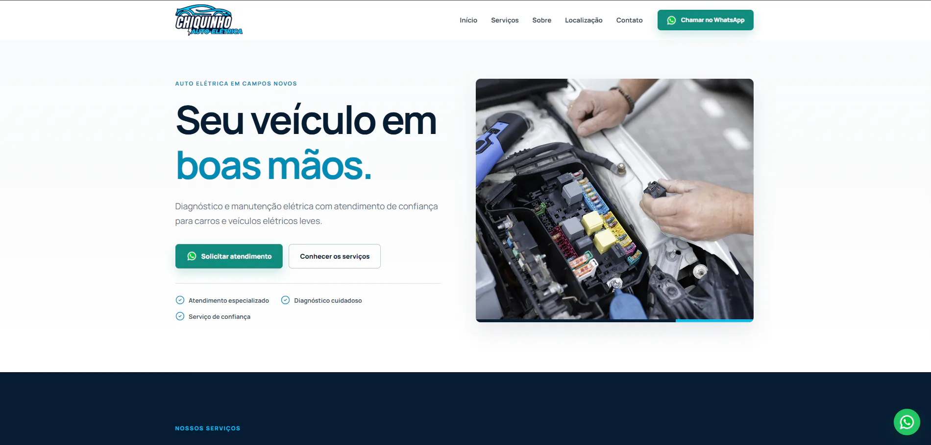 Página inicial do site da Auto Elétrica Chiquinho